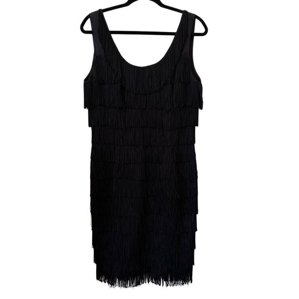 Vintage Roberta Black Fringed Sleeveless Flapper Dress Sz 6